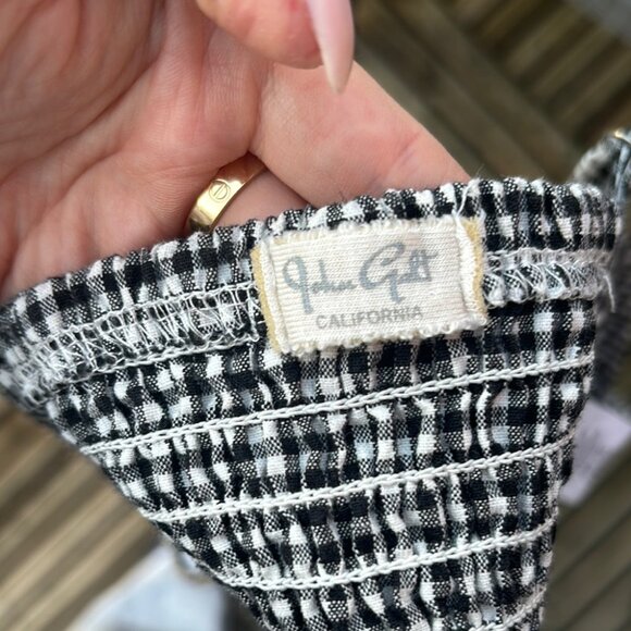 J. Galt Black and White Checkered Cropped Bra Cotton Top - Picture 4 of 9